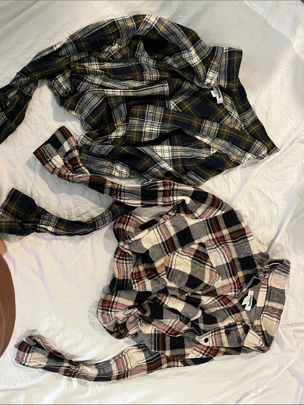 RSQ Plaid Button-Down Shirts crop - Black, Cream & Yellow and Black, Cream & pin